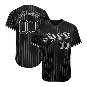 Tùy chỉnh màu đen trắng pinstripe đích thực bóng chày Jersey độ ẩm-wicking vải cao xử lý draping hiệu suất xuất sắc - Product Image 1