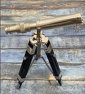 Nautical <b>Solid</b> Brass Chrome Marine Silver Telescope With <b>Wooden</b> Tripod <b>Table</b> <b>Top</b> Handmade Stand Brass Telescope Best Item - Product Image 2