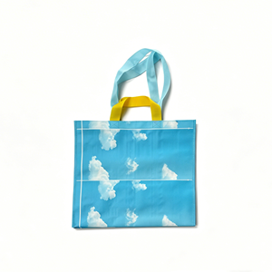 Cloud Print PP Non-Woven Shopping <b>Bag</b> <b>Medium</b> Size Hand Length Handle Daily Use Vietnam Made Blue Yellow Handles - Product Image 1