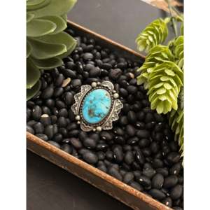 Navajo-Made High Grade <b>Ring</b> with Kingman <b>Turquoise</b> & Sterling Silver Size 6.25 Bezel Setting Inlay for Everyday Wear - Product Image 4