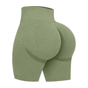 Venta al por mayor de ropa de yoga deportiva para mujer Pantalones cortos deportivos de cintura alta sin costuras acanalados de punto Pantalones cortos de Yoga de alta elasticidad - Product Image 1