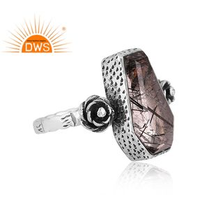 แหวนอัญมณีสีดำธรรมชาติสีเงินแท้ออกซิไดซ์ - Product Image 3