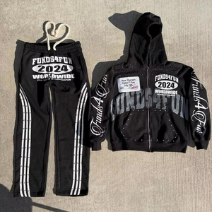 Wholesale Tracksuits Streetwear Custom Sweatsuit Heavyweight Oversized Distressed Zip up Boxy Cropped Hoodies <b>sweatpants</b> <b>set</b> Men - Product Image 1