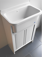 Lavabo rectangulaire moderne en PP de marque italienne célèbre, avec armoire de salle de bain en PVC, double porte et égouttoir résistant à l'eau