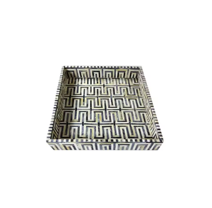 Incrustation d'os Fournisseur indien Plateau en acacia Grossiste Table basse Plateau Assiette Plateau de service par croissant artisanat - Product Image 2