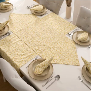 Yellow Ring Pattern 5 Piece Dining Table Set and 4 <b>Placemats</b> 35x45 cm 1 Triangle Runner 50x150 cm Elegant Table Decoration - Product Image 1