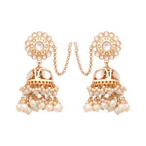 Pendientes Kundan redondeados, Jhumki floral, Kundan Jhumki de boda, Meenakari Kundan pendiente, pendientes Kundan elegantes, regalo para ella. - Product Image 3