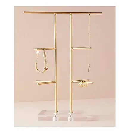 Trending Design Pure Iron Gold Color Jewelry Stand With Acrylic Base Customized Size Necklace Hanging Stand