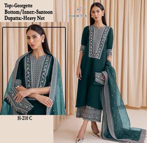 Elegante Shalwar Kameez de Invierno, Georgette Fox, Pantalón Santoon, Dupatta de Red Pesada, Tallas Grandes 7XL, Bordado Étnico Indio - Product Image 4
