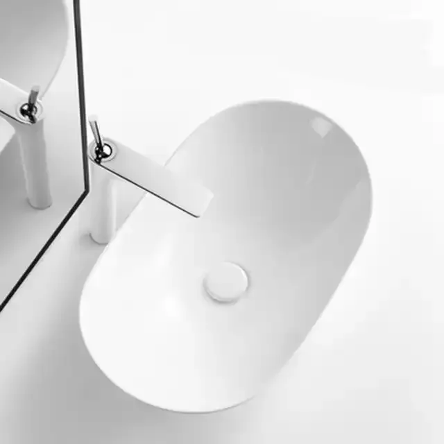 Lavabos de baño ovalados de cerámica para sala de estar, lavabo de color blanco