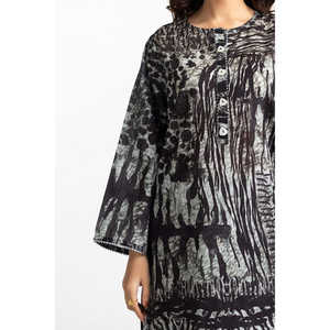 Ensemble coordonné imprimé en tissu lawn noir pour femmes, tenue en crêpe deux pièces avec manches trois-quarts, tailles XS et XXS disponibles - Product Image 4