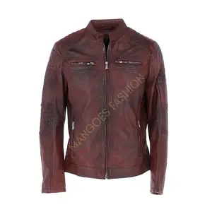 B-Racer Men's Leather Biker Jacket in Burgundy - Stylish Motorcycle Outerwear for Fashionable Riders