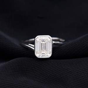 Emerald Cut <b>Solitaire</b> Moissanite Engagement <b>Ring</b> for Women, 925 Sterling <b>Silver</b> - Product Image 2