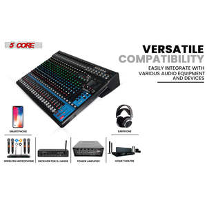 มิกเซอร์เสียงดีเจ 5Core 24 ช่อง สเตอริโอ พร้อมเอฟเฟกต์ 256 แบบ USB บลูทูธ พลังแฟนทอม 48V - Product Image 6