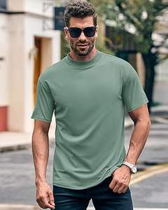T-shirt col montant à manches courtes et épaules tombantes Chemises rondes vierges Vente en gros Boxy Fit Oversize Tshirt Vintage Heavy Mock Neck - Product Image 6