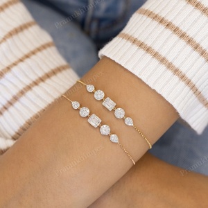 Baguette และกลมตัด Moissanite คลัสเตอร์เพชรได้รับการรับรอง GRA เงินสเตอร์ลิงหรูหราปรับได้เครื่องประดับมินิมอล - Product Image 2