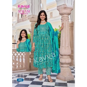 Ensemble prêt à l'emploi en viscose coupe parapluie Kurta et pantalon Dupatta avec broderie travail indien et pakistanais Salwar Kameez vêtements - Product Image 1