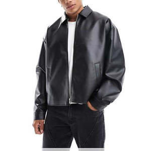 Nouvelle veste en cuir à fermeture éclair à col rabattu en PU pour hommes de marque personnalisée - Product Image 1