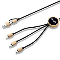 Câble de données 3-en-1 en bambou écologique, gaine en nylon, câble de charge tressé pour téléphones mobiles, banques d'alimentation, ordinateurs