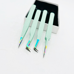 Pinzas de extensión de pestañas con logotipo personalizado, 10mm, acero inoxidable sólido, punta de arcoíris, fibra, Color verde marino, agarre de diamante, probado a mano - Product Image 2