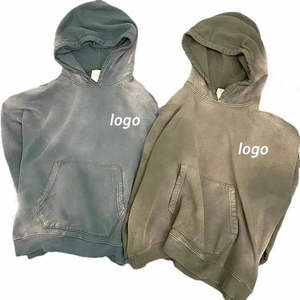 Sudadera con capucha desgastada de gran tamaño Vintage Unisex bordado personalizado 3D francés Terry lavado con ácido cremallera venta al por mayor invierno personalizado - Product Image 4
