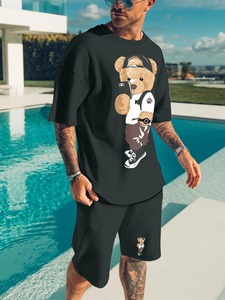 Ensemble short imprimé en 3D personnalisé pour hommes Ensemble de chemise short respirant d'été élégant 2025 Ensembles de t-shirts 100% coton - Product Image 6