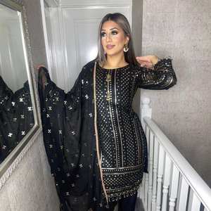 NUEVO DISEÑADOR PARTY WEAR 9 MM CHINE SECUENCIAS TRABAJO TOP CON DUPATTA - Product Image 2