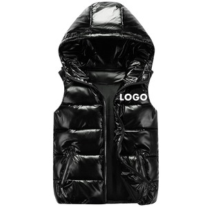 Gilet matelassé sans manches d'hiver, logo personnalisé, imperméable, brillant, gilet pour homme avec capuche - Product Image 1