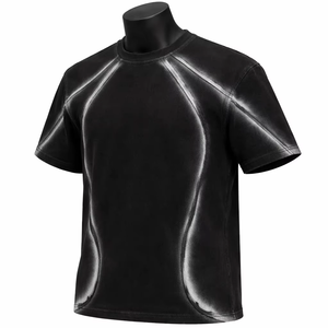 T-shirt à manches courtes pour homme, col rond, noir, 100% coton, tissu tricoté à séchage rapide, coupe décontractée, imprimé dégradé - Product Image 2