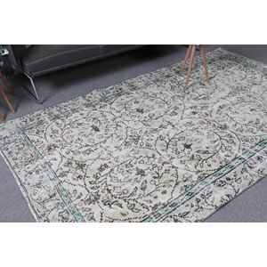 Alfombra Vintage de 5.1x8.9 pies, Alfombra Turca de Lana con Diseño de Patchwork Gris - Product Image 1