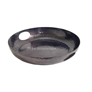 Plat en aluminium enduit de poudre noire élégant Hôtels Restaurant Assiette de table Fruits Plateau de rangement rond au design martelé - Product Image 3