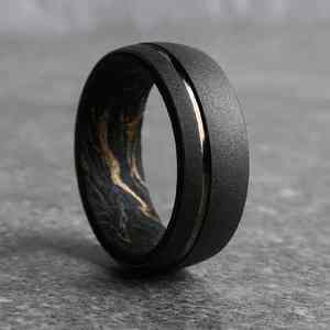 Dernière bague en acier damas 6mm 8mm anneaux de mariage damas gravés avec manchon en bois de cerf incrusté pour cadeau de Noël, bague de chasse - Product Image 4