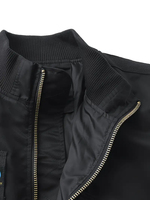 Blouson bomber en satin noir pour homme Patch drapeau américain Style rétro Léger Coupe-vent Respirant Streetwear Mode vestes pour hommes