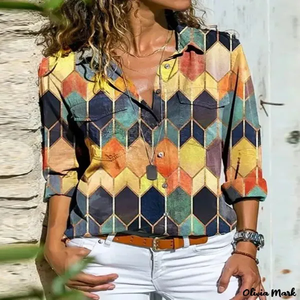Chemisier élégant en mousseline de coton 100% translucide à manches lanternes et col bandeau, avec dentelle, imprimé léopard, pour femme, collection Printemps-Automne - Product Image 1