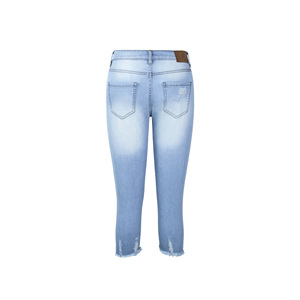 Paola Riboni Women's Ripped <b>Capri</b> <b>Jeans</b> High Waist Skinny Fit Light Wash Denim Pants Calf Length Raw Hem With Pockets - Product Image 2