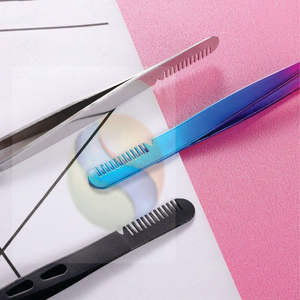 Pince à épiler pour sourcils avec peigne, double usage, en acier inoxydable, brosse pour l'épilation, beauté du visage, pince à épiler en métal inclinée pour les cils - Product Image 2