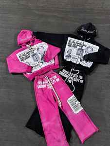 Survêtements délavés à l'acide personnalisés Survêtement surdimensionné en éponge française 100% coton Poids lourds Ensemble pantalons de survêtement et sweat à capuche évasés pour hommes - Product Image 2