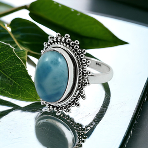 Regalo de cumpleaños para mujer, Plata de Ley 925, piedra preciosa Larimar Natural, forma ovalada, anillo elegante hecho a mano, proveedores de joyería al por mayor - Product Image 2