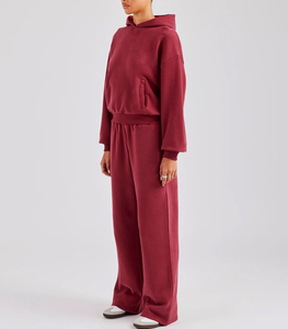 ชุดวอร์มผ้าหนาแขนยาวสำหรับผู้หญิงชุดวอร์มสีล้วนทรงโอเวอร์ไซส์ออกแบบโลโก้ได้ตามต้องการ - Product Image 4