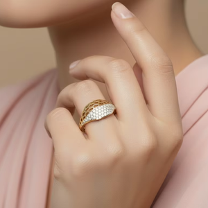 Anillo Auric Luxe para Mujer de Oro de 14K y Diamantes Naturales | 0.50Ctw 56 Piedras Chapado en Rodio Redondo Corte Brillante - Product Image 5