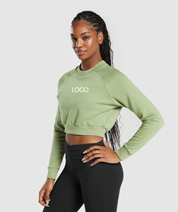 Custom Logo Women's Cropped Sweatshirt <b>Crewneck</b> Pullover Lightweight Fleece Casual Gym Wear Long Sleeve Cotton 350gsm Top - Product Image 3