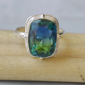 Verde azul turmalina 925 plata esterlina verde azul declaración anillo delicado joyería de piedras preciosas naturales Premium para protección - Product Image 5