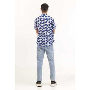 Men's Casual Printed Dot Pattern <b>Shirt</b> Navy <b>White</b> 100% Cotton Poplin <b>Long</b> <b>Sleeves</b> Anti-Wrinkle Size XL for Autumn - Product Image 1