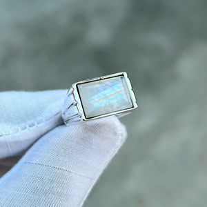 แหวนสายรุ้งธรรมชาติสำหรับผู้ชายประดับพลอยสีรุ้งประดับ925เงินแท้เครื่องประดับแฟชั่นทันสมัย - Product Image 6