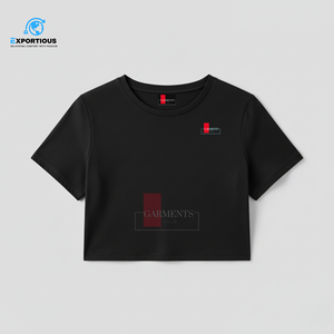 Camiseta Corta de Verano para Mujer, Personalizable, Ajustada, Transpirable, Antiarrugas, de Algodón, Cuello Redondo, Estilo Denim, Teñido Digital Liso - Product Image 1