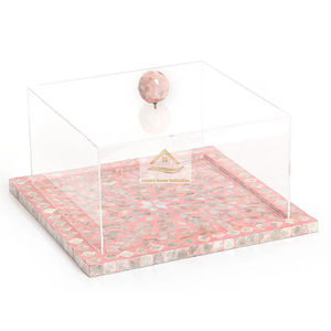 Serveur de chocolat de taille personnalisée de qualité supérieure en mosaïque brune avec un support de service de gâteau de forme carrée MOP de conception tendance - Product Image 2