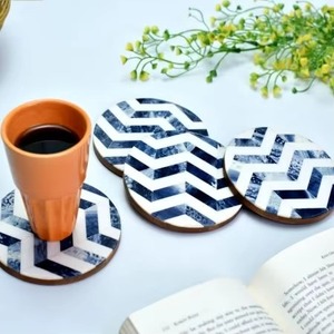 Posavasos blanco y azul con diseño de Zig Zag hecho a mano, posavasos de resina de lujo con incrustaciones de madera, alfombrillas para bebidas para comedor, Bar, boda y oficina - Product Image 2