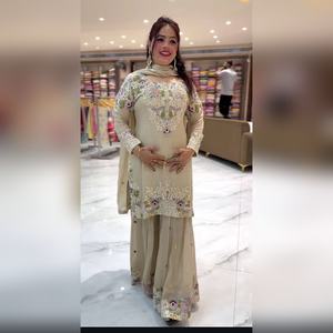 Chic arrival multi color cotton salwar kameez sharara set featuring resham work <b>detail</b> and fancy dupatta 2025 collection - Product Image 6