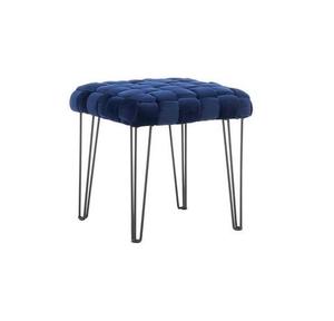 Tabouret de bar ottoman au design tendance, assise en velours gris, piétement en fer noir thermolaqué, mini tabouret au design moderne à bon prix, ottoman - Product Image 2