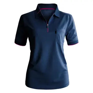 高品质高尔夫马球女式涤纶开v领衬衫适合夏季休闲装棉织物